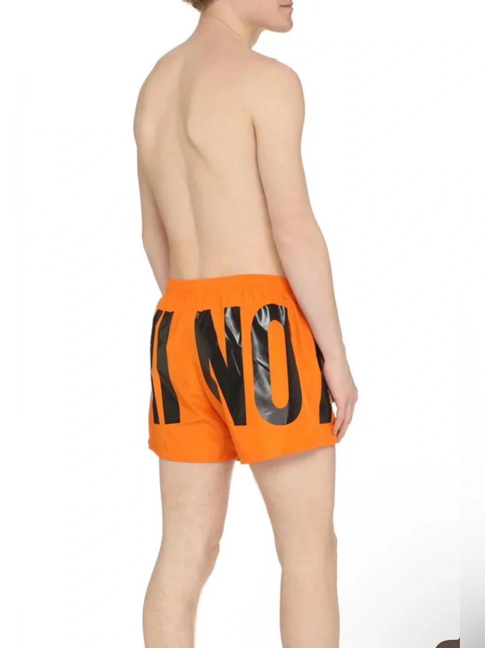 New! Moschino Neon Orange Logo Swim Shorts Oversized Graphic Beach Trunks🧡 M NWT
